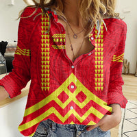 Hawaii Mauna Kea Women Casual Shirt Hawaiian Kakau Tribal Pattern LT14 Female Red - Polynesian Pride