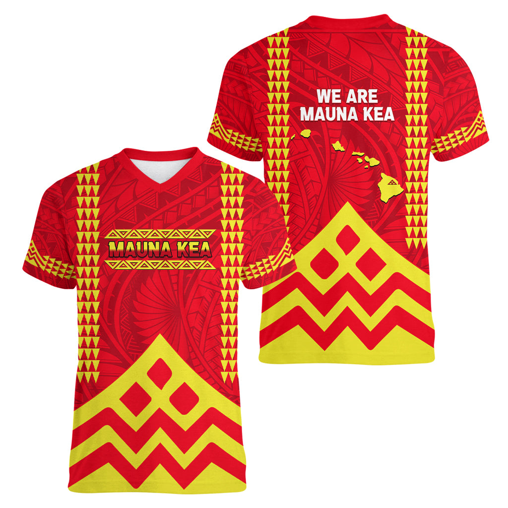 Hawaii Mauna Kea Women V Neck T Shirt Hawaiian Kakau Tribal Pattern LT14 - Polynesian Pride
