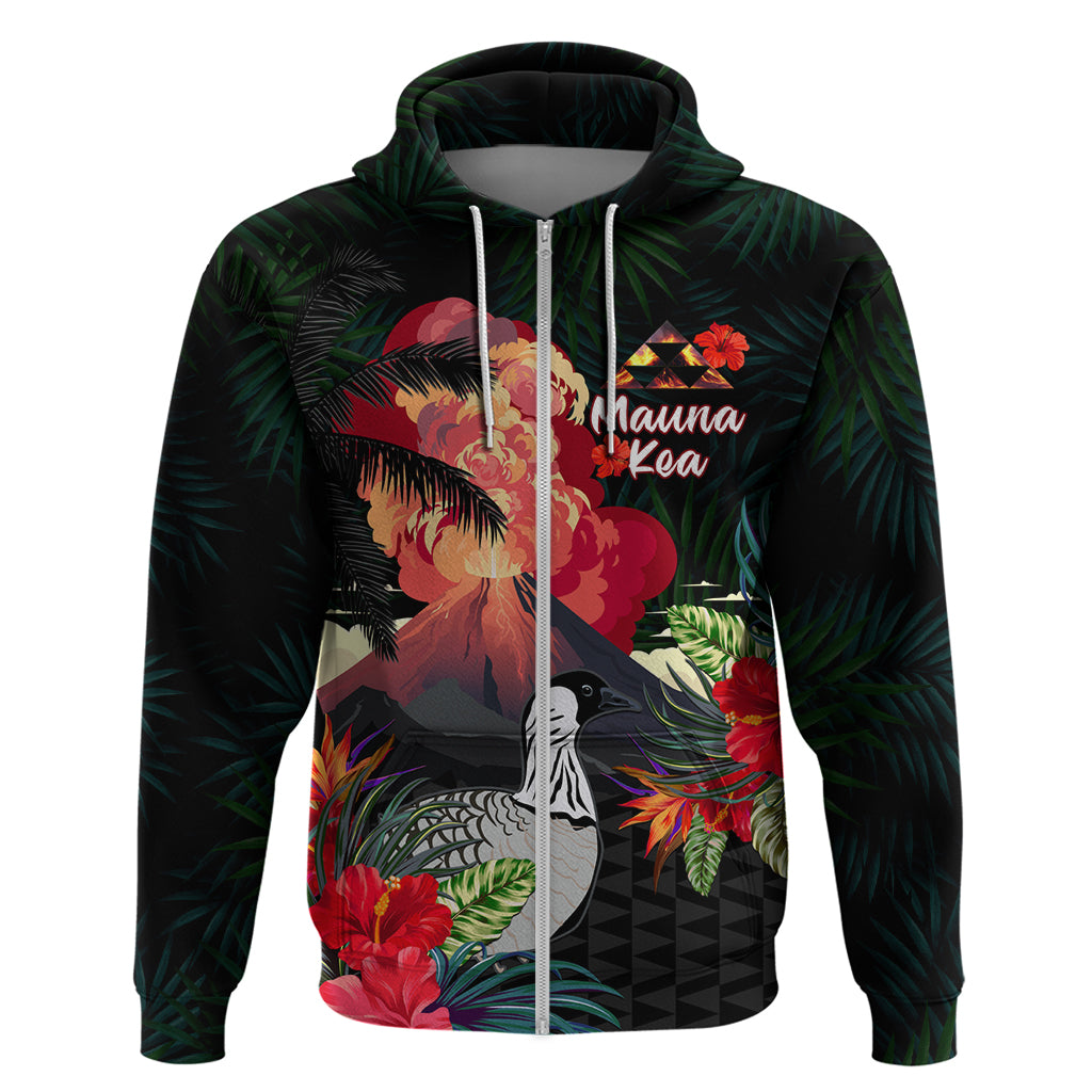 Hawaii Mauna Kea Hoodie White Mountain With Nene Tropical Vibes LT14 Zip Hoodie Black - Polynesian Pride