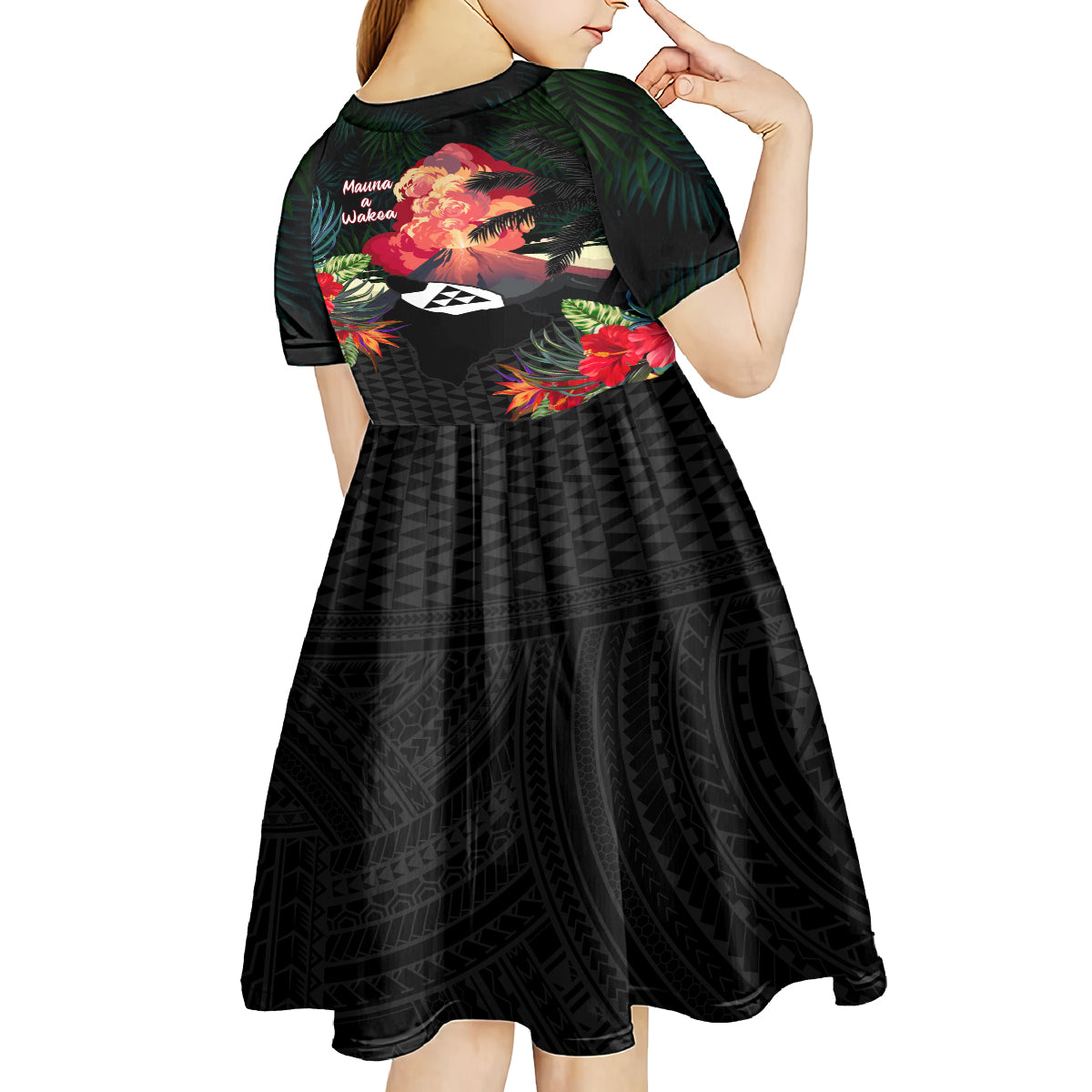 Hawaii Mauna Kea Kid Short Sleeve Dress White Mountain With Nene Tropical Vibes LT14 - Polynesian Pride