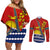 Personalised Mauri Kiribati Couples Matching Off Shoulder Short Dress and Long Sleeve Button Shirt Polynesian Ribaberiki Flag Style Mix Plumeria LT14 Red - Polynesian Pride