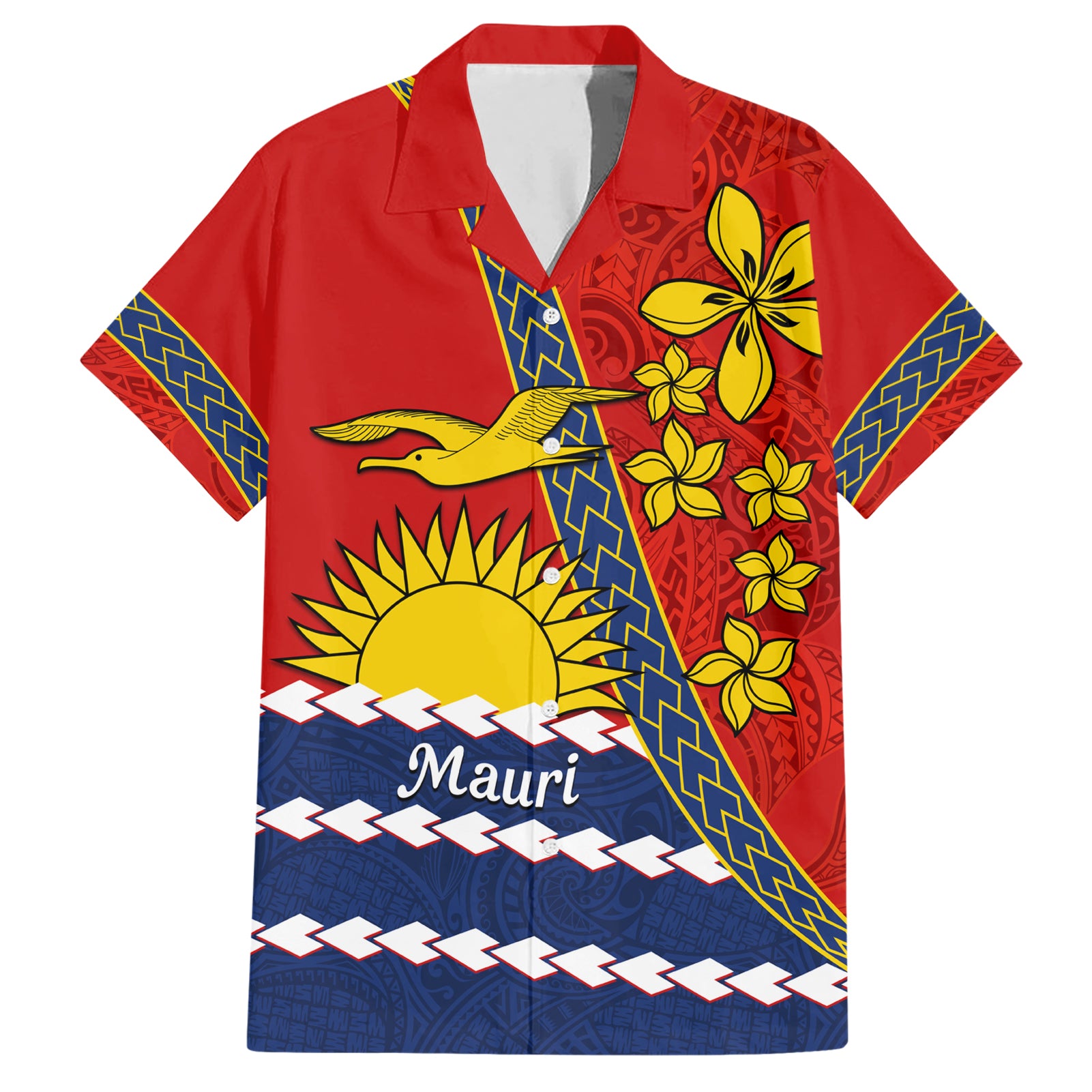 Personalised Mauri Kiribati Hawaiian Shirt Polynesian Ribaberiki Flag Style Mix Plumeria LT14 Red - Polynesian Pride