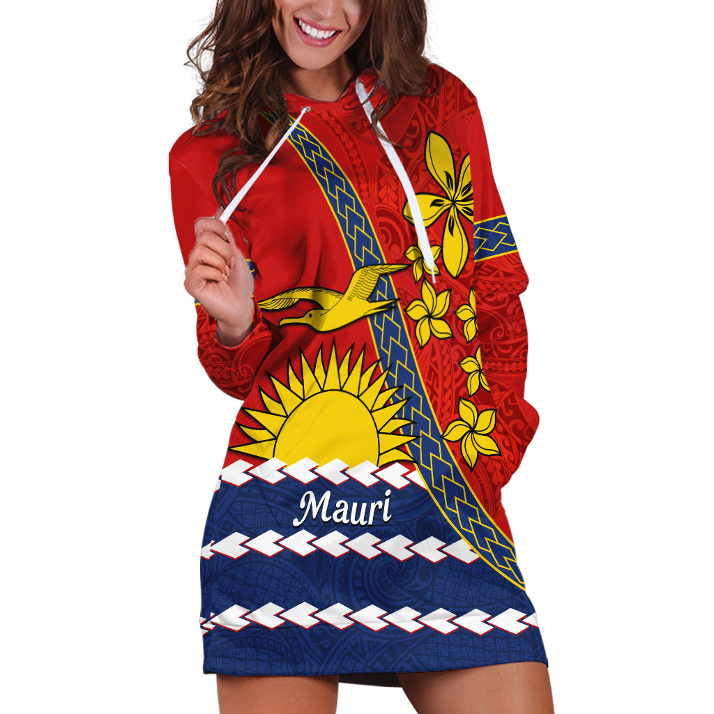 Personalised Mauri Kiribati Hoodie Dress Polynesian Ribaberiki Flag Style Mix Plumeria LT14 Red - Polynesian Pride