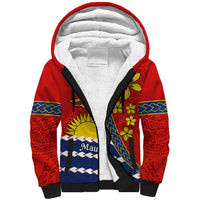 Personalised Mauri Kiribati Sherpa Hoodie Polynesian Ribaberiki Flag Style Mix Plumeria LT14 Unisex Red - Polynesian Pride