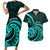 Turquoise New Zealand Mangopare Couples Matching Short Sleeve Bodycon Dress and Hawaiian Shirt Aotearoa Maori Koru Style LT14 Turquoise - Polynesian Pride