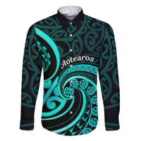 Turquoise New Zealand Mangopare Family Matching Off Shoulder Maxi Dress and Hawaiian Shirt Aotearoa Maori Koru Style LT14 Dad's Shirt - Long Sleeve Turquoise - Polynesian Pride