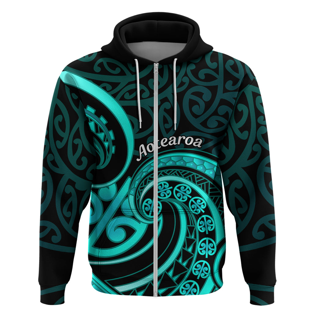 Turquoise New Zealand Mangopare Hoodie Aotearoa Maori Koru Style LT14 Zip Hoodie Turquoise - Polynesian Pride