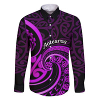 Purple Aotearoa Mangopare Family Matching Mermaid Dress and Hawaiian Shirt NZ Maori Koru Style LT14 Dad's Shirt - Long Sleeve Purple - Polynesian Pride