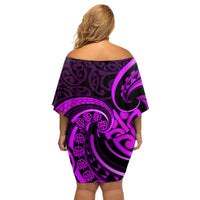 Purple Aotearoa Mangopare Family Matching Off Shoulder Short Dress and Hawaiian Shirt NZ Maori Koru Style LT14 - Polynesian Pride