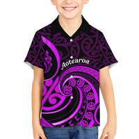 Purple Aotearoa Mangopare Family Matching Off Shoulder Short Dress and Hawaiian Shirt NZ Maori Koru Style LT14 Son's Shirt Purple - Polynesian Pride