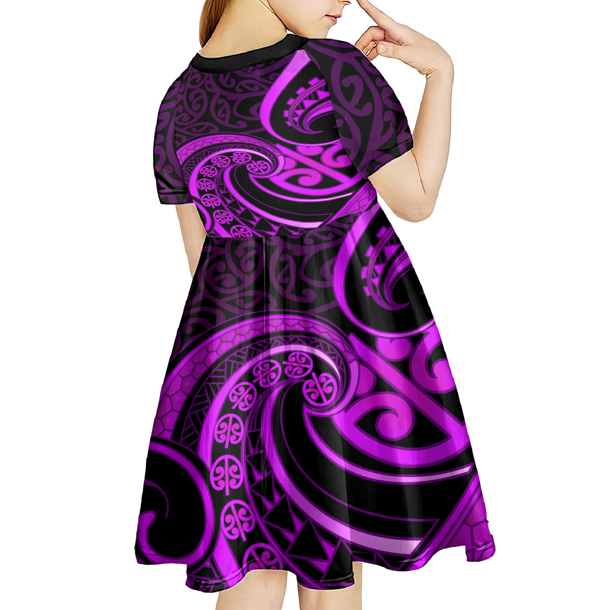 Purple Aotearoa Mangopare Kid Short Sleeve Dress NZ Maori Koru Style LT14 - Polynesian Pride