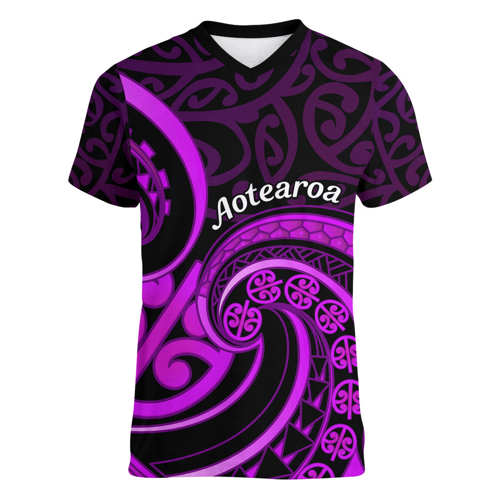 Purple Aotearoa Mangopare Women V Neck T Shirt NZ Maori Koru Style LT14 Female Purple - Polynesian Pride
