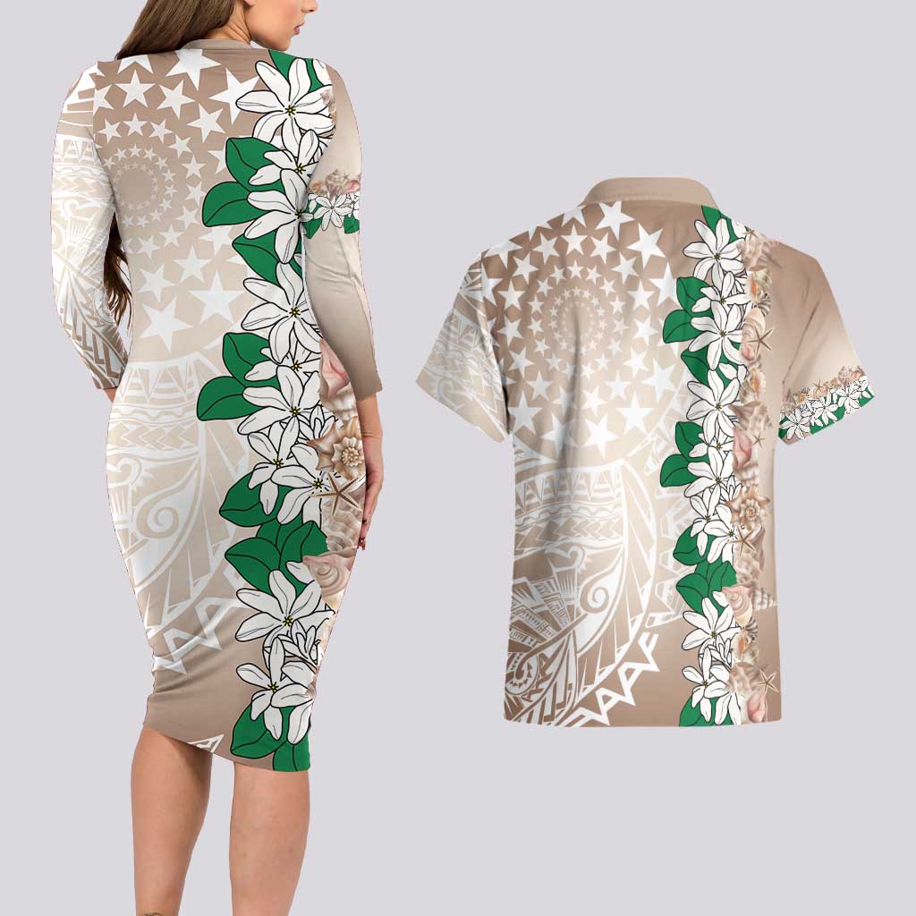 Cook Islands Tiare Maori With Conch Shell Couples Matching Long Sleeve Bodycon Dress and Hawaiian Shirt 2025 Pasifika Polynesian Tattoo LT14 - Polynesian Pride