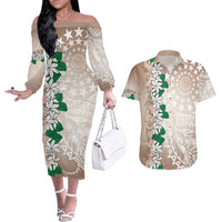 Cook Islands Tiare Maori With Conch Shell Couples Matching Off The Shoulder Long Sleeve Dress and Hawaiian Shirt 2025 Pasifika Polynesian Tattoo LT14 Brown - Polynesian Pride