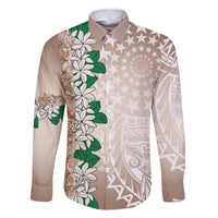 Cook Islands Tiare Maori With Conch Shell Family Matching Off The Shoulder Long Sleeve Dress and Hawaiian Shirt 2025 Pasifika Polynesian Tattoo LT14 Dad's Shirt - Long Sleeve Brown - Polynesian Pride