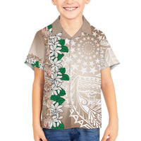 Cook Islands Tiare Maori With Conch Shell Family Matching Off The Shoulder Long Sleeve Dress and Hawaiian Shirt 2025 Pasifika Polynesian Tattoo LT14 Son's Shirt Brown - Polynesian Pride