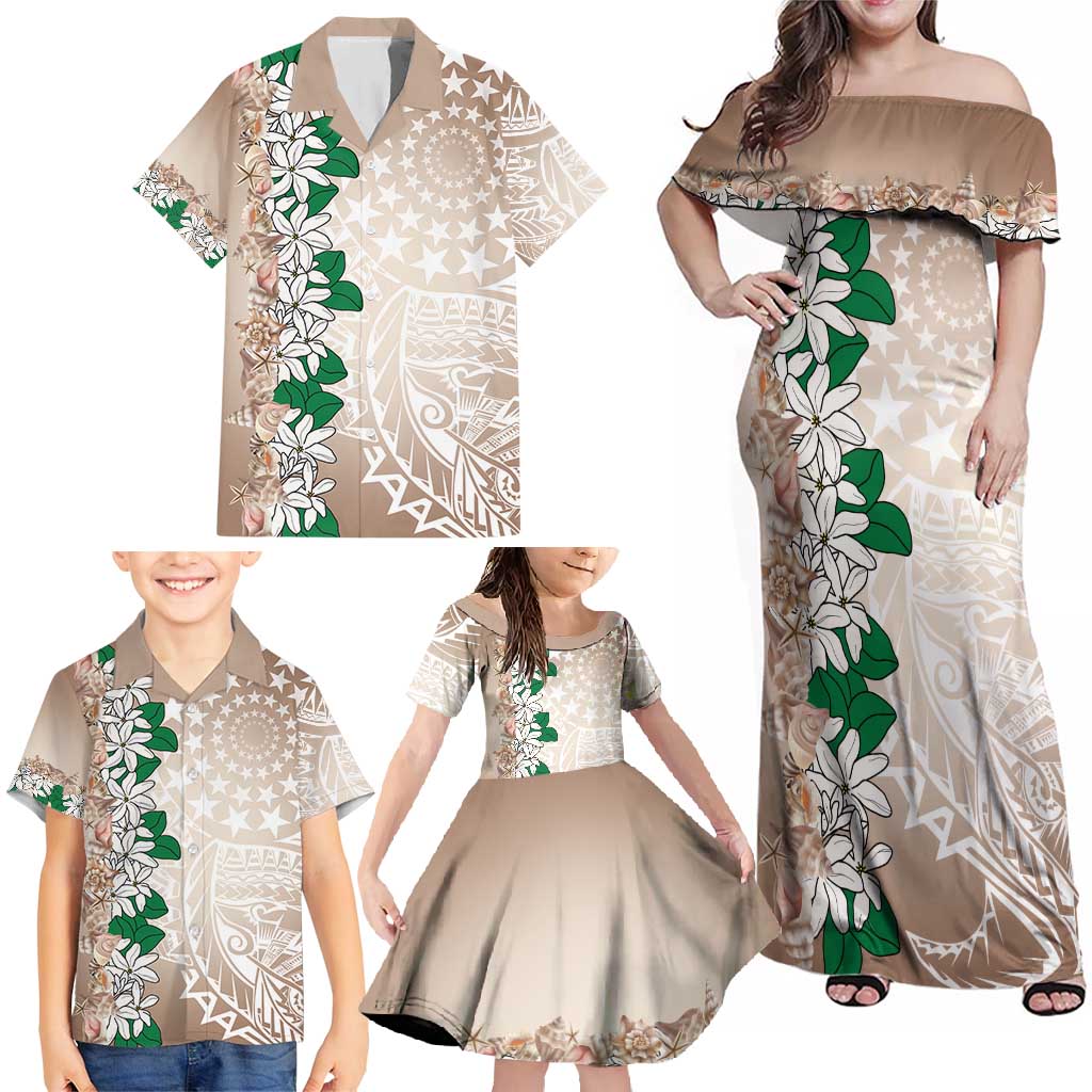 Cook Islands Tiare Maori With Conch Shell Family Matching Off Shoulder Maxi Dress and Hawaiian Shirt 2025 Pasifika Polynesian Tattoo LT14 - Polynesian Pride