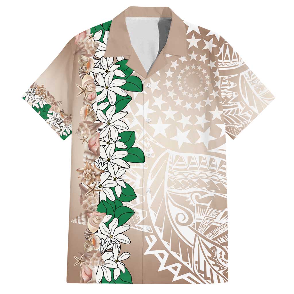 Cook Islands Tiare Maori With Conch Shell Family Matching Summer Maxi Dress and Hawaiian Shirt 2025 Pasifika Polynesian Tattoo LT14 Dad's Shirt - Short Sleeve Brown - Polynesian Pride