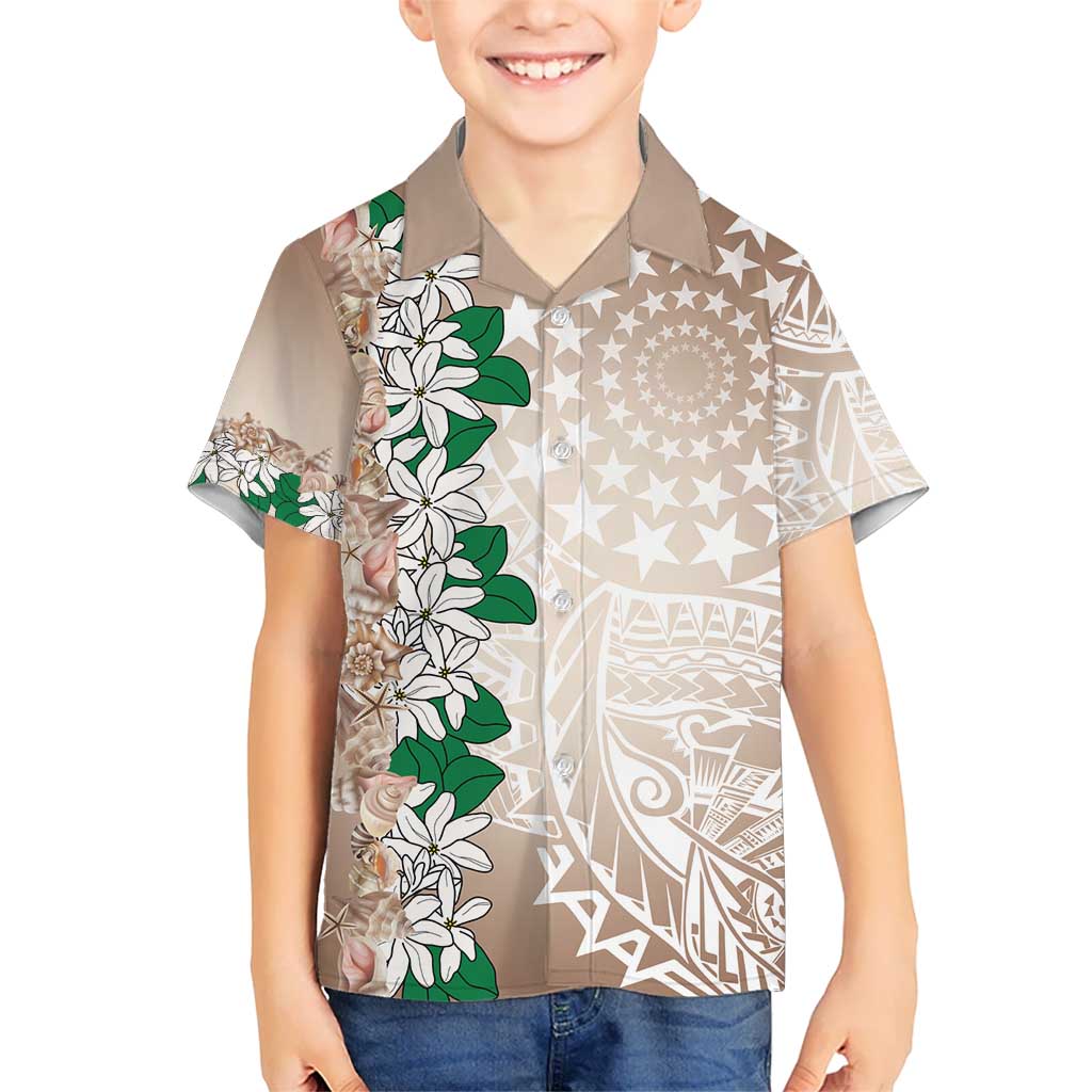 Cook Islands Tiare Maori With Conch Shell Kid Hawaiian Shirt 2025 Pasifika Polynesian Tattoo