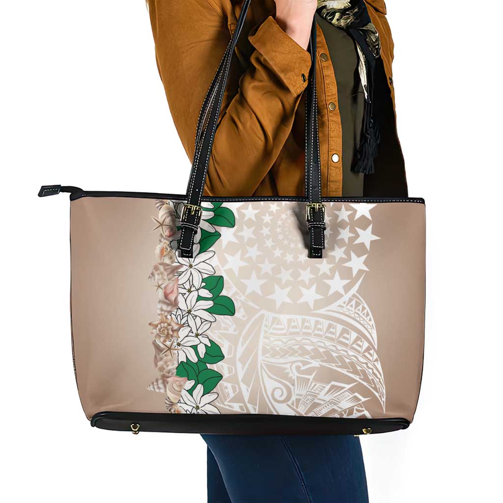 Cook Islands Tiare Maori With Conch Shell Leather Tote Bag 2025 Pasifika Polynesian Tattoo