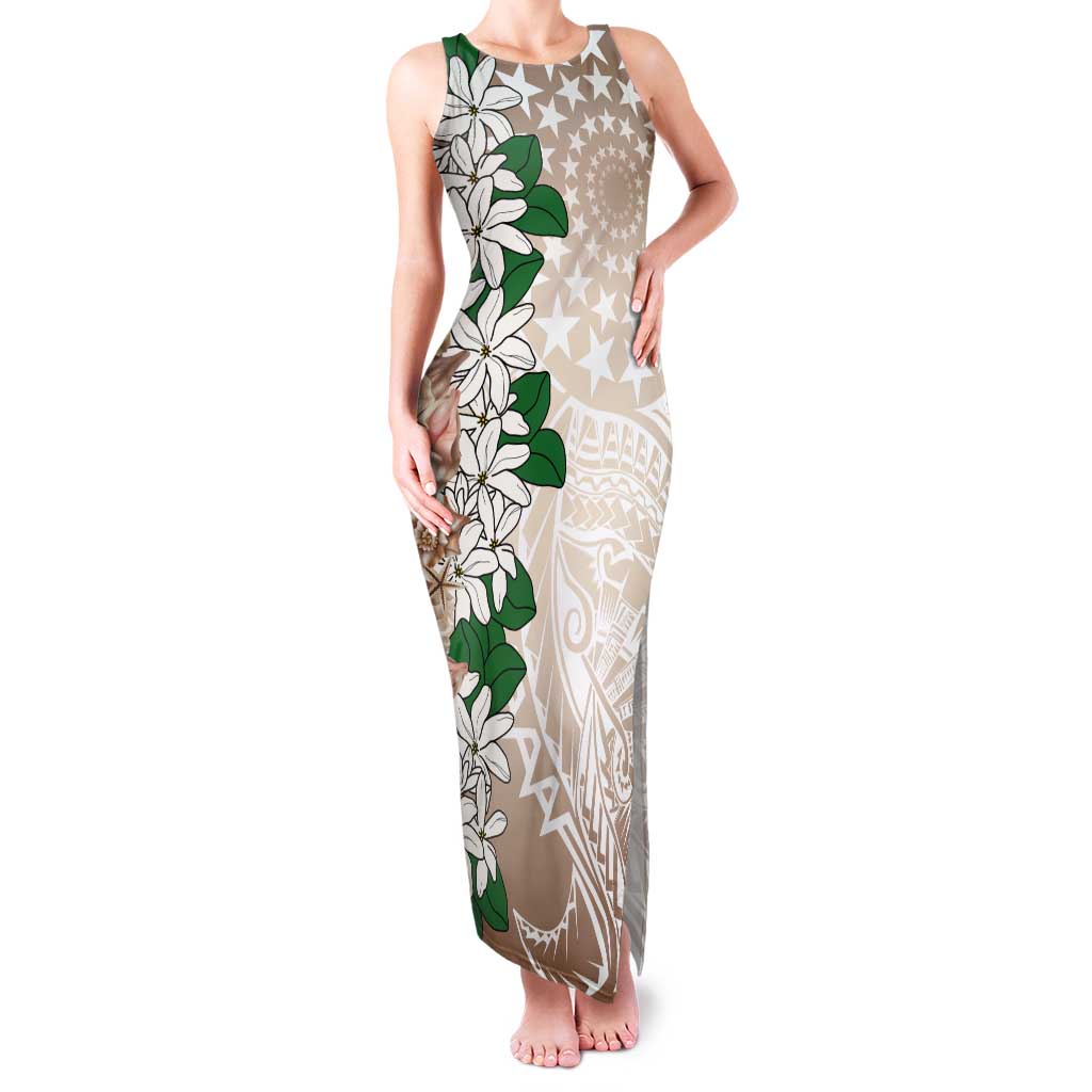 Cook Islands Tiare Maori With Conch Shell Tank Maxi Dress 2025 Pasifika Polynesian Tattoo LT14 Women Brown - Polynesian Pride