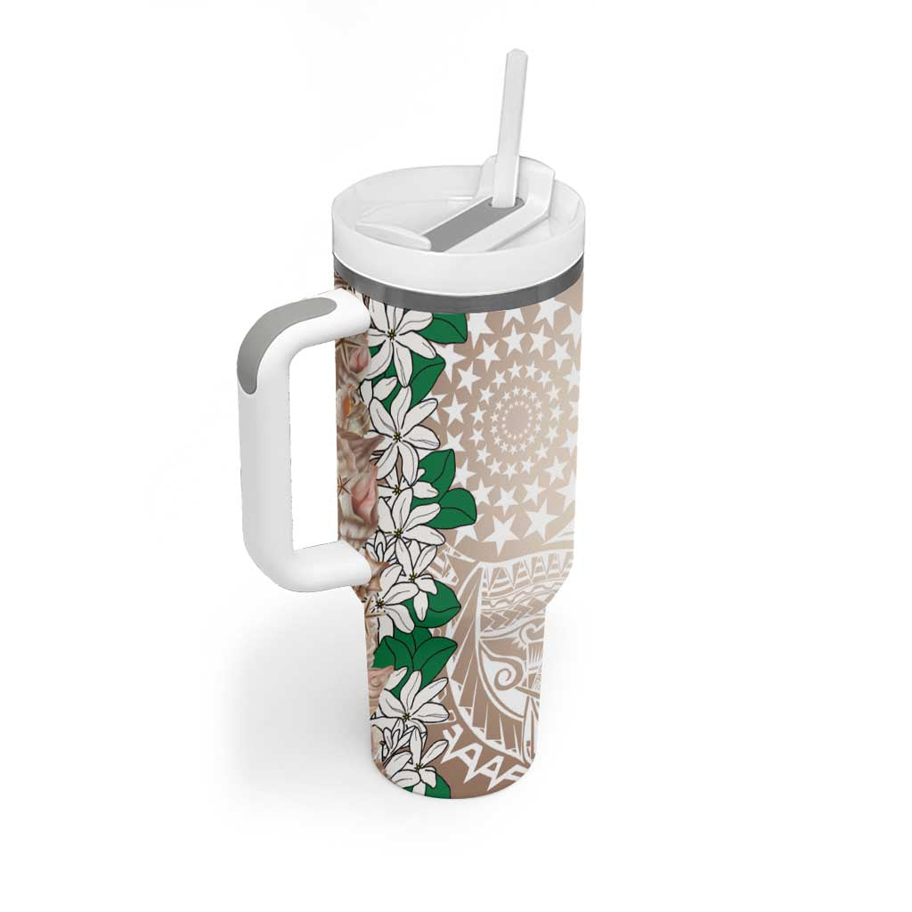 Cook Islands Tiare Maori With Conch Shell Tumbler With Handle 2025 Pasifika Polynesian Tattoo