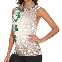 Cook Islands Tiare Maori With Conch Shell Women Sleeveless Polo Shirt 2025 Pasifika Polynesian Tattoo