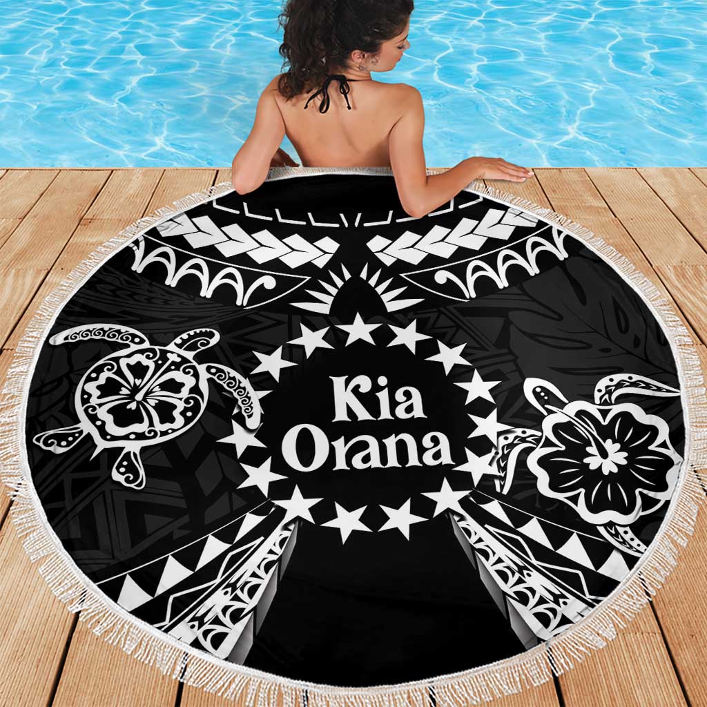 Kia Orana Cook Islands Beach Blanket 2025 Pasifika Polynesian Turtle Black Color
