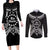 Kia Orana Cook Islands Couples Matching Long Sleeve Bodycon Dress and Long Sleeve Button Shirt 2025 Pasifika Polynesian Turtle Black Color