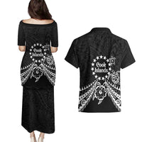 Kia Orana Cook Islands Couples Matching Puletasi and Hawaiian Shirt 2025 Pasifika Polynesian Turtle Black Color