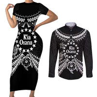 Kia Orana Cook Islands Couples Matching Short Sleeve Bodycon Dress and Long Sleeve Button Shirt 2025 Pasifika Polynesian Turtle Black Color LT14 Black - Polynesian Pride