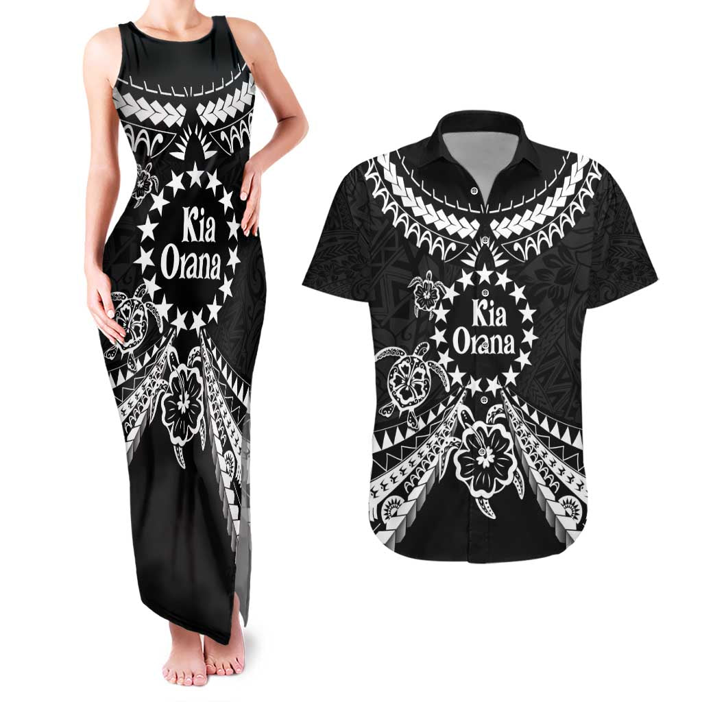 Kia Orana Cook Islands Couples Matching Tank Maxi Dress and Hawaiian Shirt 2025 Pasifika Polynesian Turtle Black Color LT14 Black - Polynesian Pride