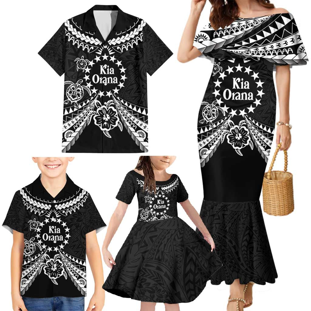 Kia Orana Cook Islands Family Matching Mermaid Dress and Hawaiian Shirt 2025 Pasifika Polynesian Turtle Black Color