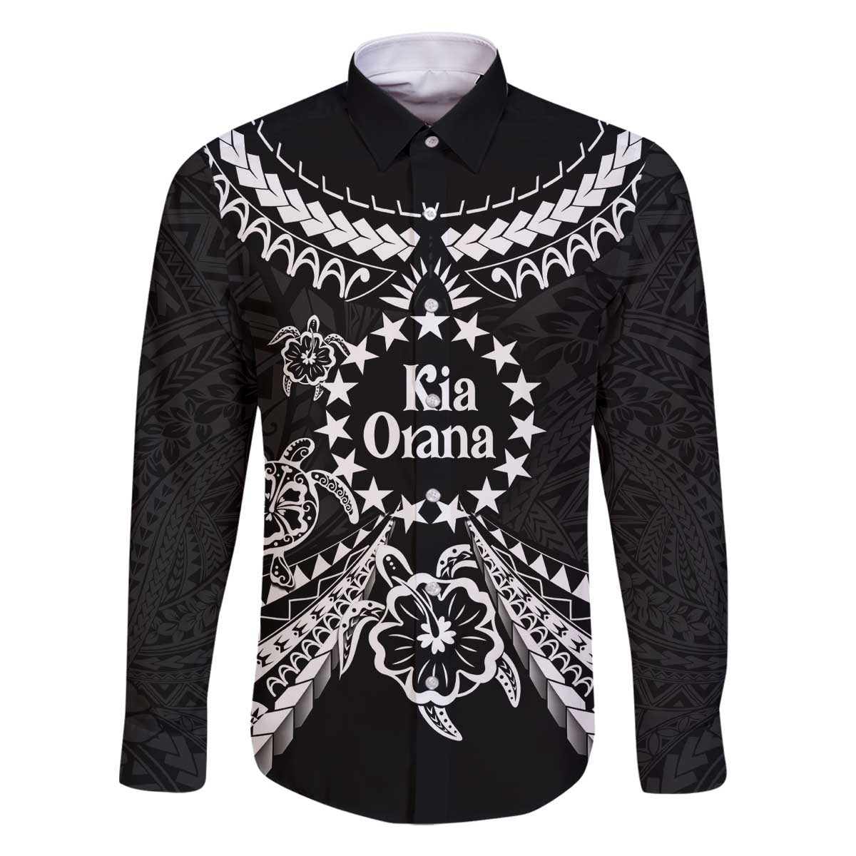 Kia Orana Cook Islands Family Matching Off The Shoulder Long Sleeve Dress and Hawaiian Shirt 2025 Pasifika Polynesian Turtle Black Color LT14 Dad's Shirt - Long Sleeve Black - Polynesian Pride
