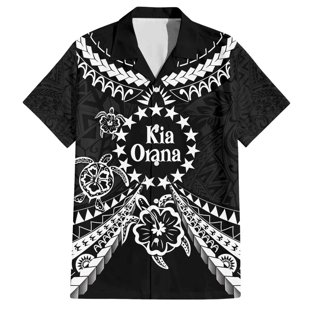 Kia Orana Cook Islands Family Matching Off Shoulder Short Dress and Hawaiian Shirt 2025 Pasifika Polynesian Turtle Black Color LT14 Dad's Shirt - Short Sleeve Black - Polynesian Pride