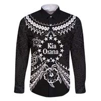Kia Orana Cook Islands Family Matching Off Shoulder Short Dress and Hawaiian Shirt 2025 Pasifika Polynesian Turtle Black Color LT14 Dad's Shirt - Long Sleeve Black - Polynesian Pride