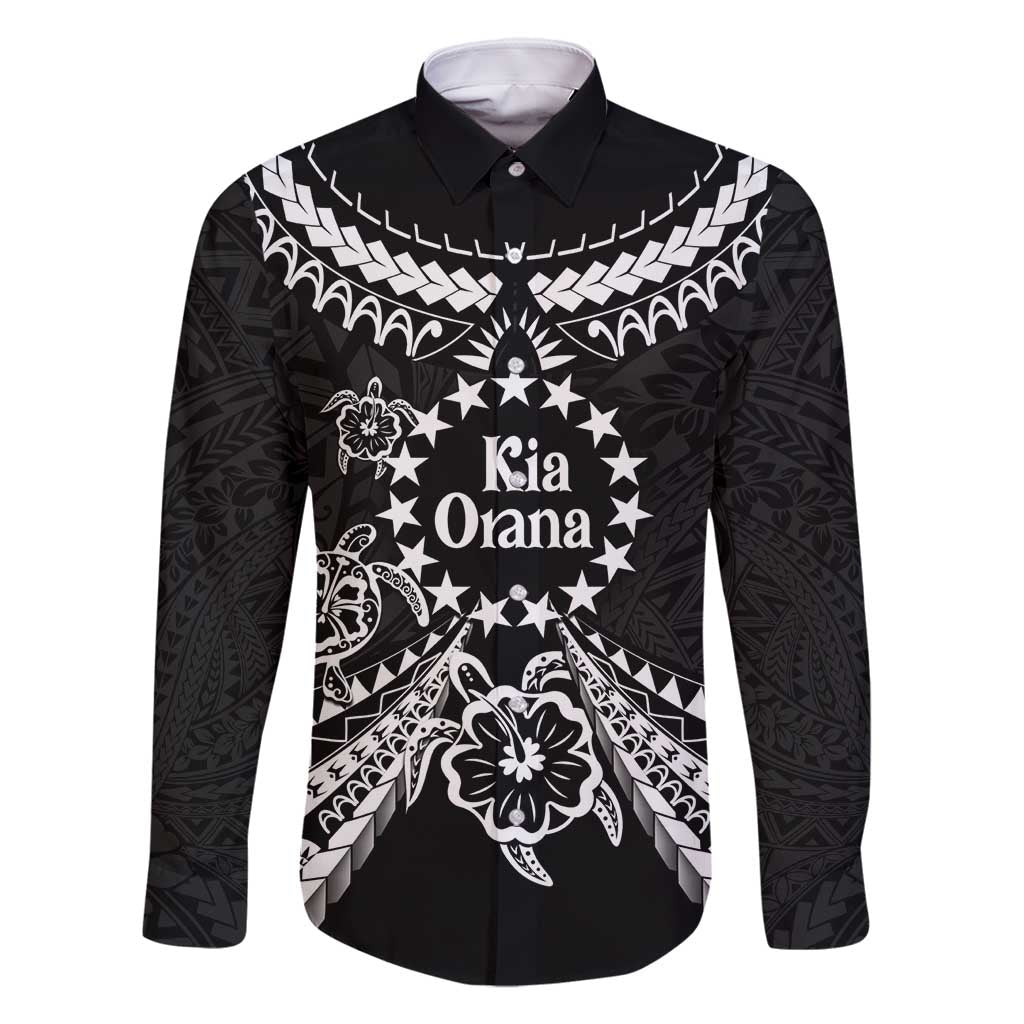 Kia Orana Cook Islands Family Matching Tank Maxi Dress and Hawaiian Shirt 2025 Pasifika Polynesian Turtle Black Color LT14 Dad's Shirt - Long Sleeve Black - Polynesian Pride