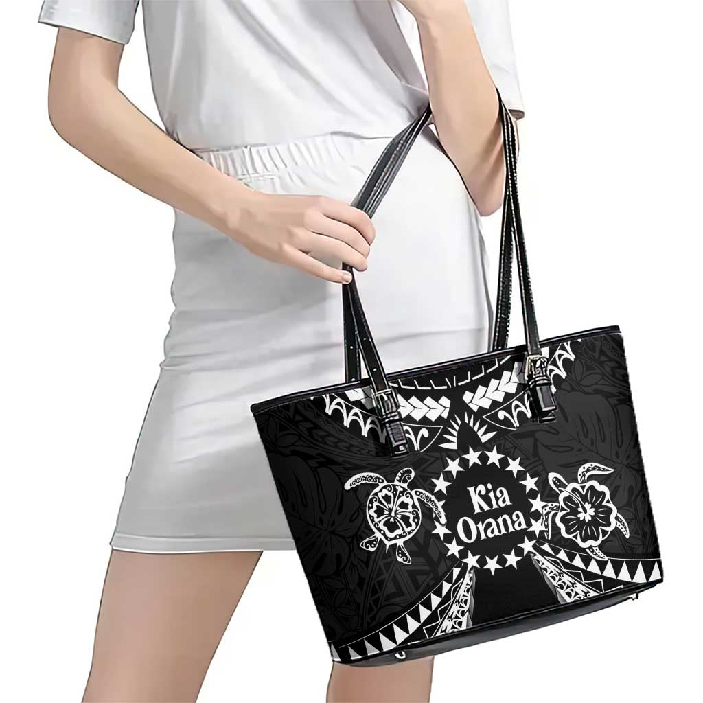 Kia Orana Cook Islands Leather Tote Bag 2025 Pasifika Polynesian Turtle Black Color