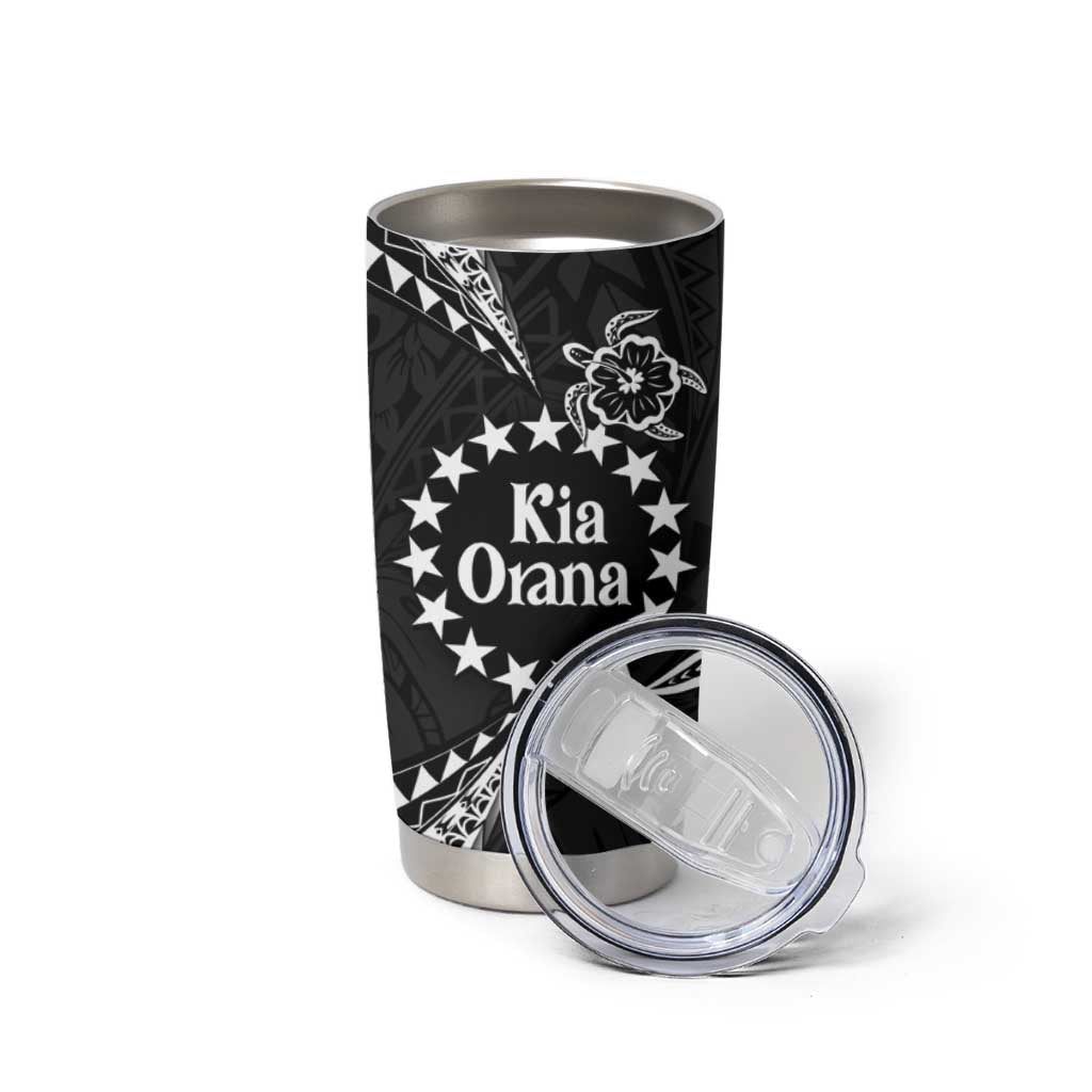 Kia Orana Cook Islands Tumbler Cup 2025 Pasifika Polynesian Turtle Black Color