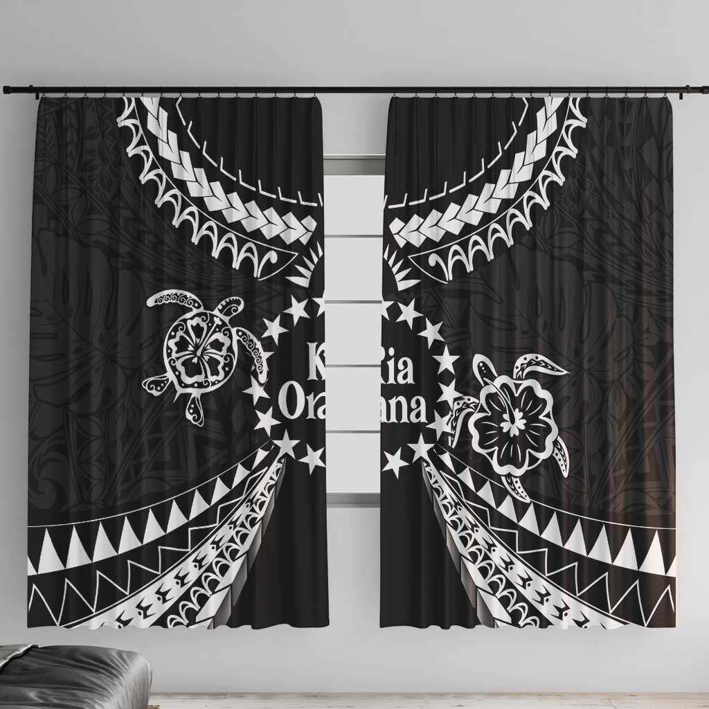 Kia Orana Cook Islands Window Curtain 2025 Pasifika Polynesian Turtle Black Color