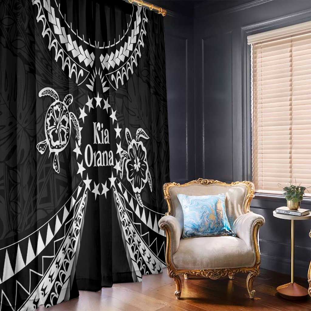 Kia Orana Cook Islands Window Curtain 2025 Pasifika Polynesian Turtle Black Color