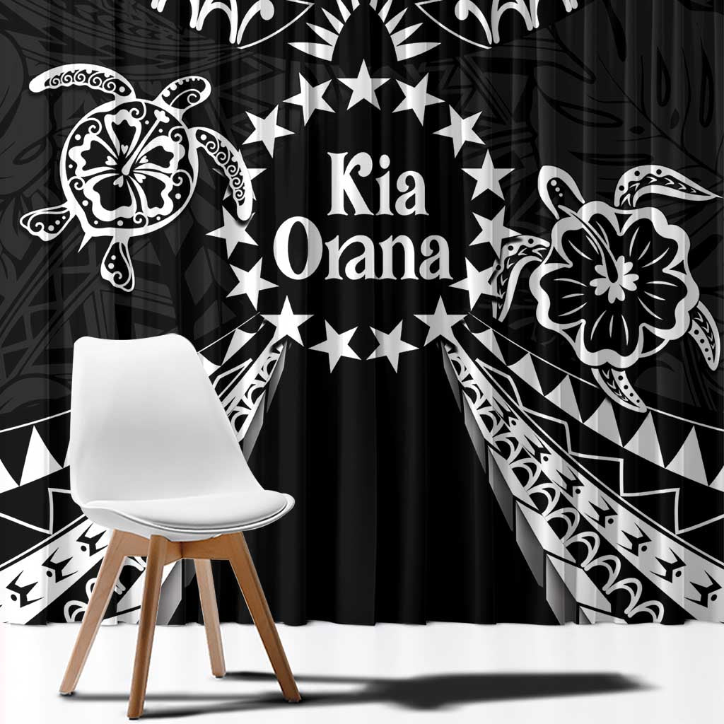 Kia Orana Cook Islands Window Curtain 2025 Pasifika Polynesian Turtle Black Color