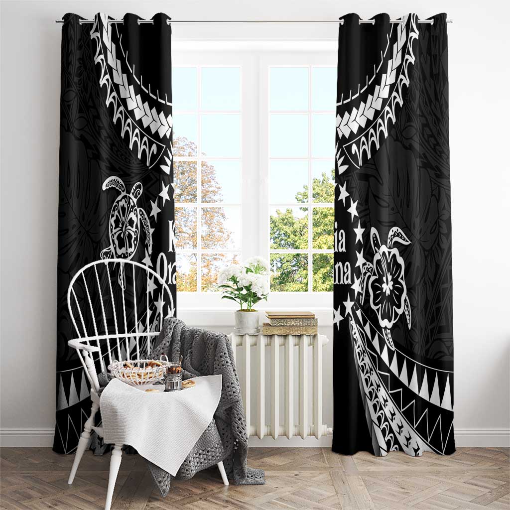 Kia Orana Cook Islands Window Curtain 2025 Pasifika Polynesian Turtle Black Color