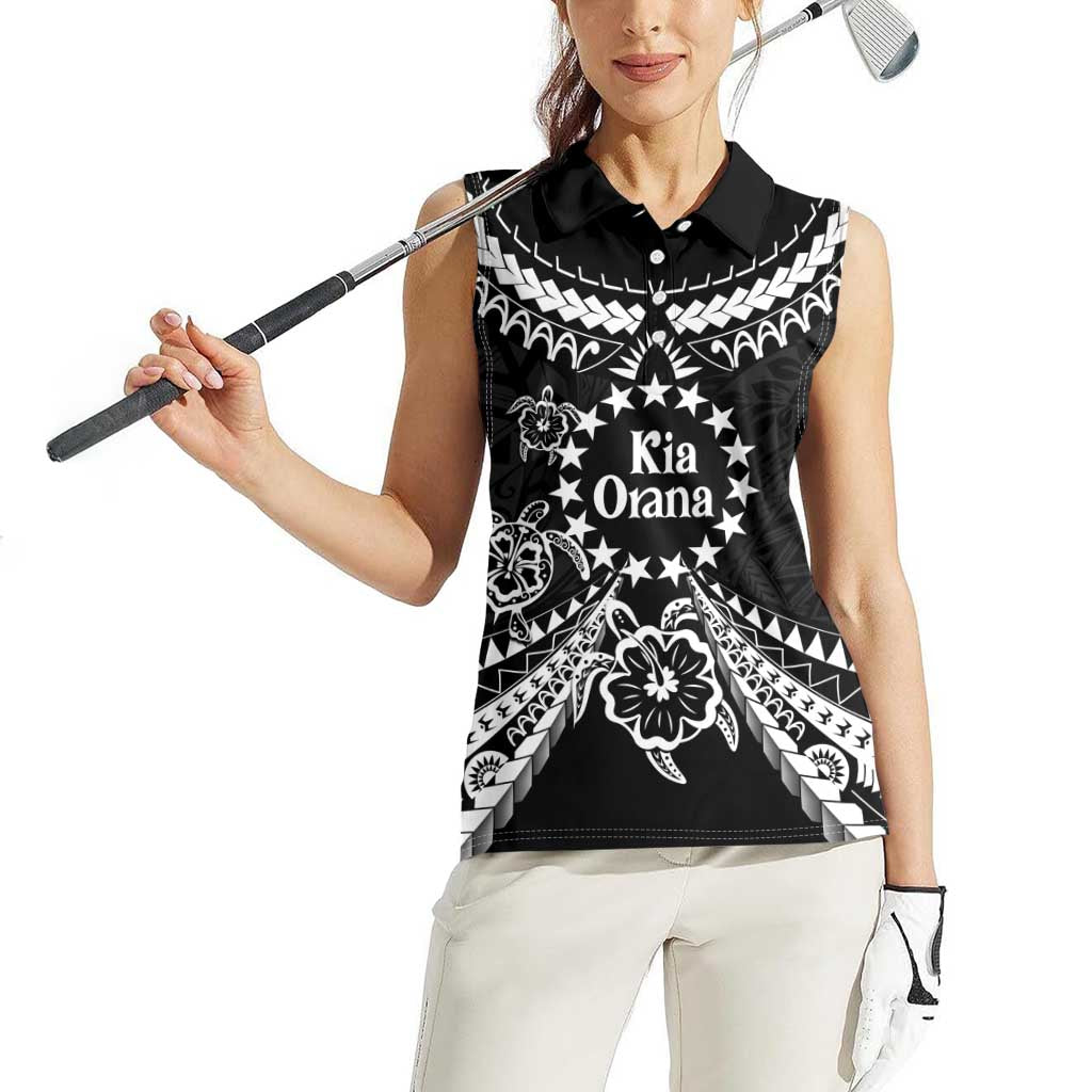 Kia Orana Cook Islands Women Sleeveless Polo Shirt 2025 Pasifika Polynesian Turtle Black Color