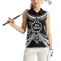 Kia Orana Cook Islands Women Sleeveless Polo Shirt 2025 Pasifika Polynesian Turtle Black Color
