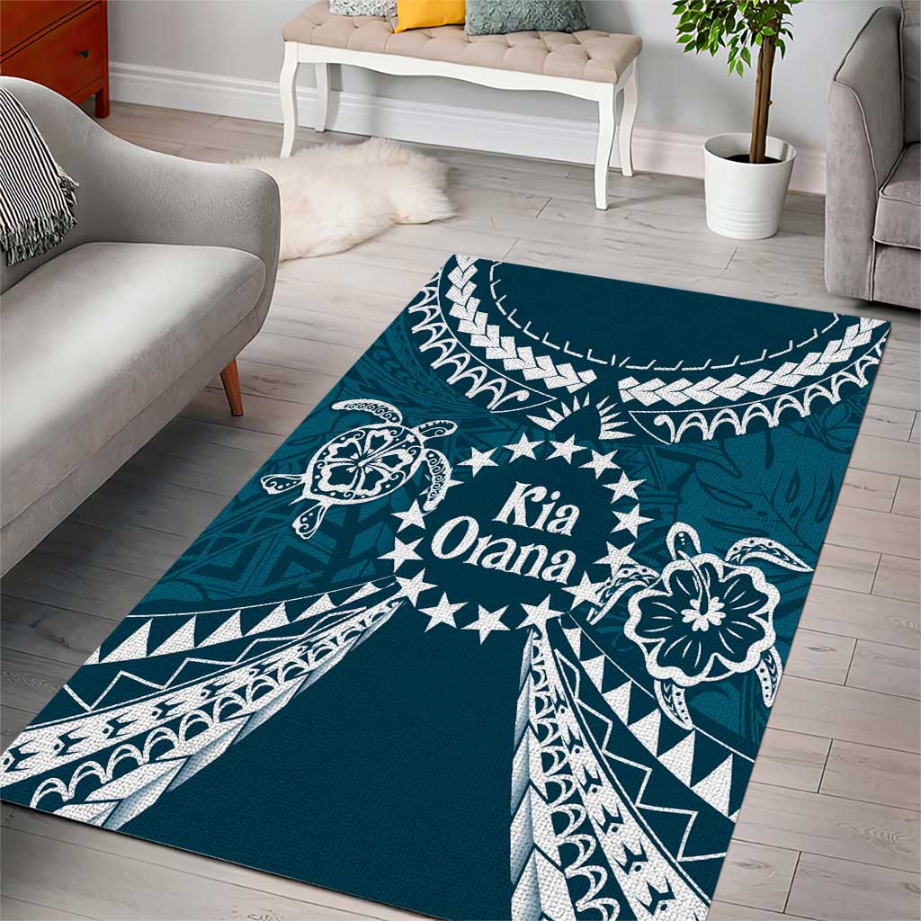 Kia Orana Cook Islands Area Rug Polynesian Turtle Crowberry Blue Color