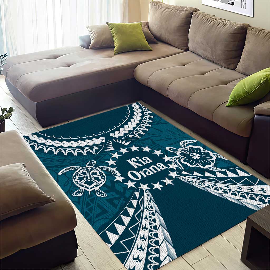 Kia Orana Cook Islands Area Rug Polynesian Turtle Crowberry Blue Color
