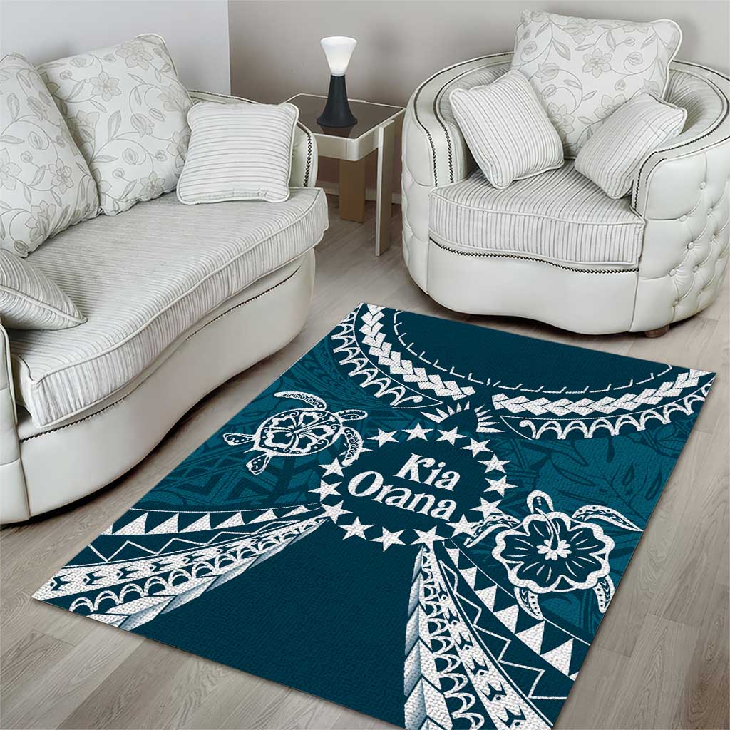 Kia Orana Cook Islands Area Rug Polynesian Turtle Crowberry Blue Color