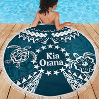 Kia Orana Cook Islands Beach Blanket Polynesian Turtle Crowberry Blue Color
