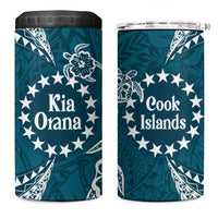 Kia Orana Cook Islands 4 in 1 Can Cooler Tumbler Polynesian Turtle Crowberry Blue Color